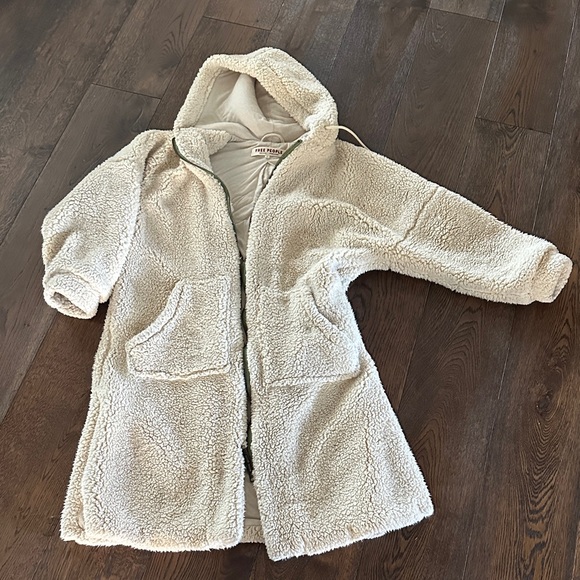 Free People Jackets & Blazers - Free People Cream Hooded Teddy Sherpa Jacket
